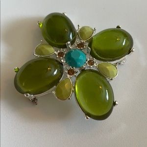 Costume brooch with greens & faux turquoise